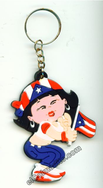 Girl with the Flag of Puerto Rico Keychain Puerto Rico
